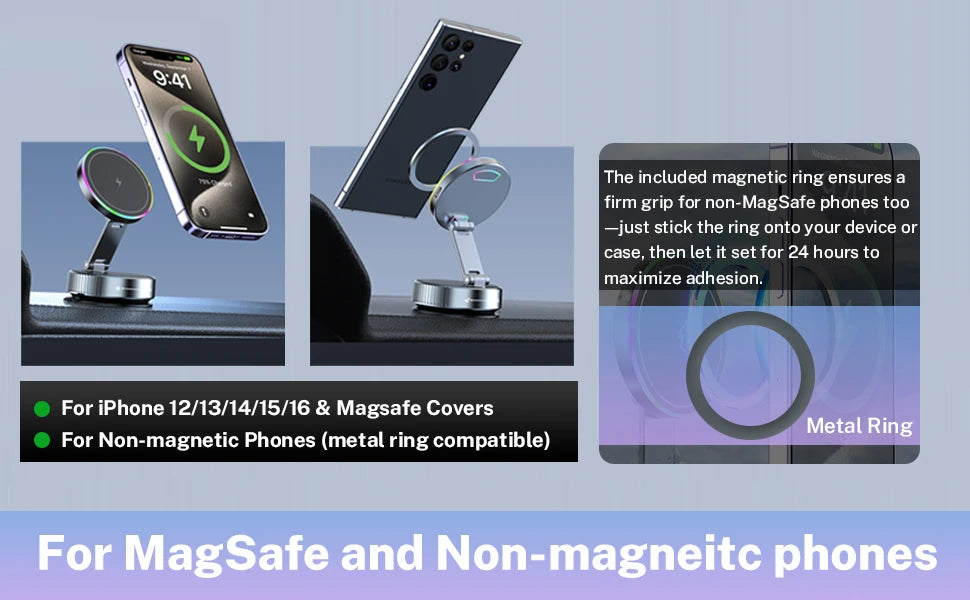 Magnetic Car Charger with Active Cooling, RGB Light & 360° Rotation