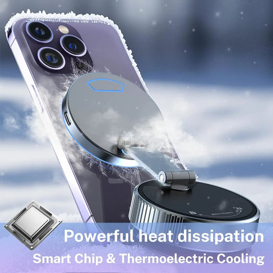 Cooling Wireless Charger Car Phone Holder with Breathing RGB Light Magnetic Suction Cellphone Bracket for iPhone 12/13/14/15/16