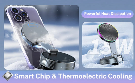 Magnetic Car Charger with Active Cooling, RGB Light & 360° Rotation