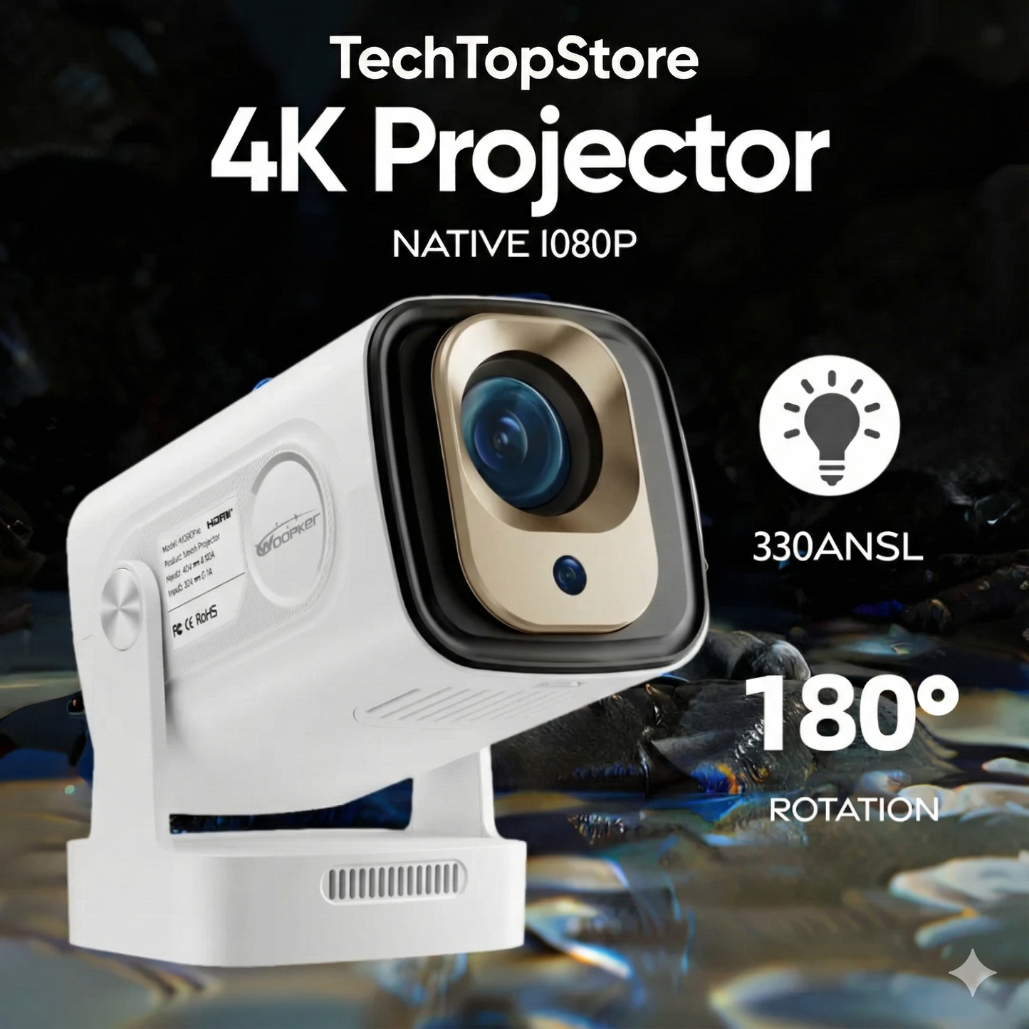 4K Smart Android Home Projector with 4K Support & Wireless Streaming