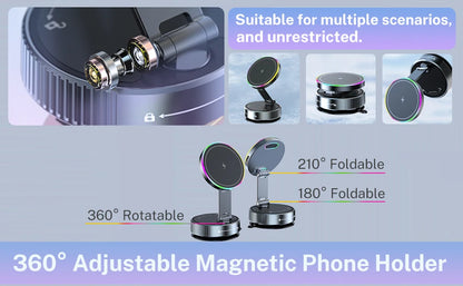 Magnetic Car Charger with Active Cooling, RGB Light & 360° Rotation
