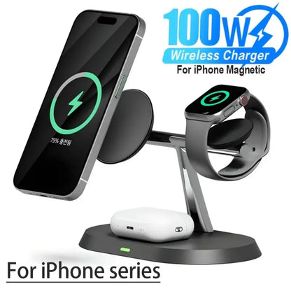 3-in-1 Magnetic Wireless Charging Dock with Fast Charging & Adjustable Stand