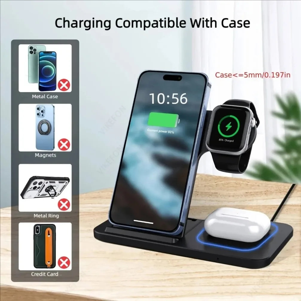 3-in-1 Wireless Charging Station with 30W Fast Charging & Foldable Stand