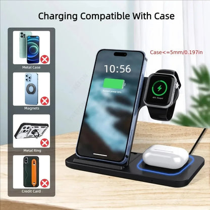 3-in-1 Wireless Charging Station with 30W Fast Charging & Foldable Stand