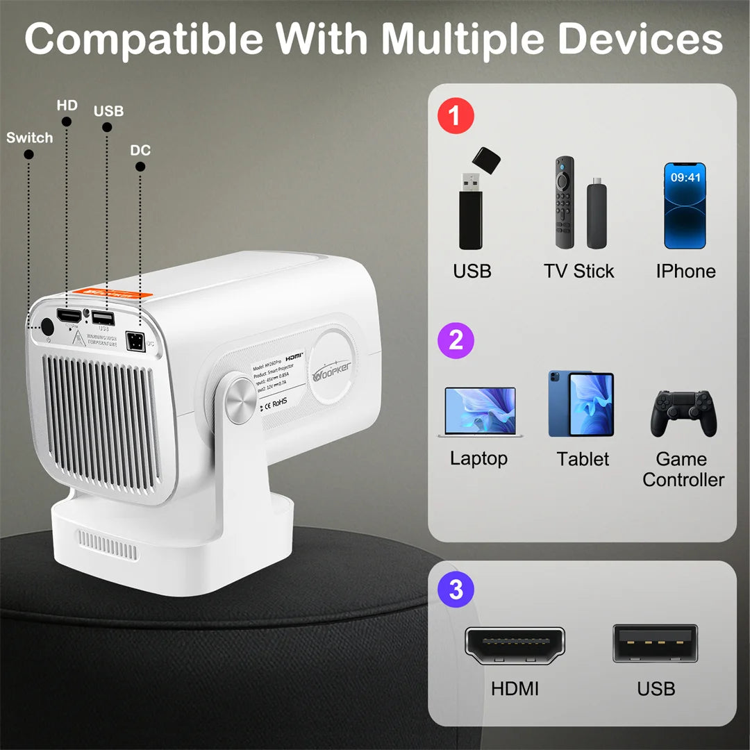 4K Smart Android Home Projector with 4K Support & Wireless Streaming