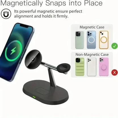 3-in-1 Magnetic Wireless Charging Dock with Fast Charging & Adjustable Stand