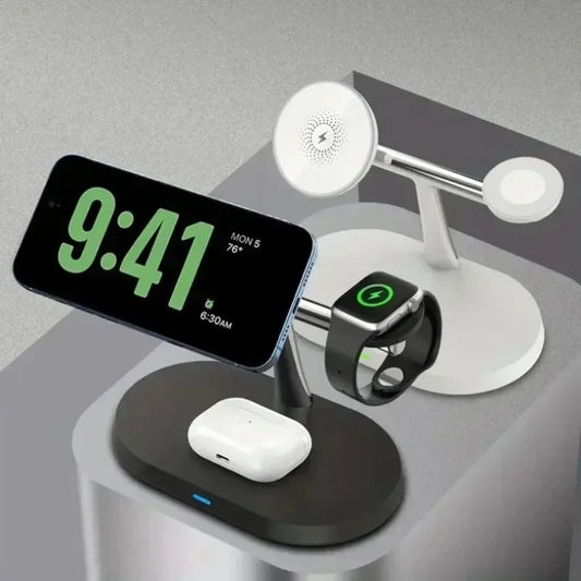 3-in-1 Magnetic Wireless Charging Dock with Fast Charging & Adjustable Stand