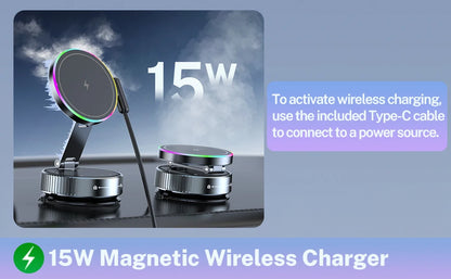 Magnetic Car Charger with Active Cooling, RGB Light & 360° Rotation