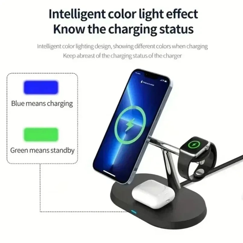 3-in-1 Magnetic Wireless Charging Dock with Fast Charging & Adjustable Stand