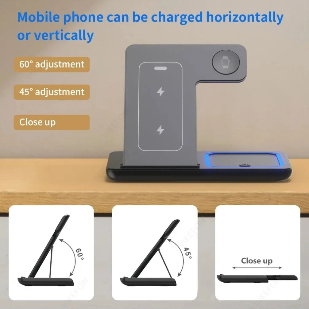 3-in-1 Wireless Charging Station with 30W Fast Charging & Foldable Stand