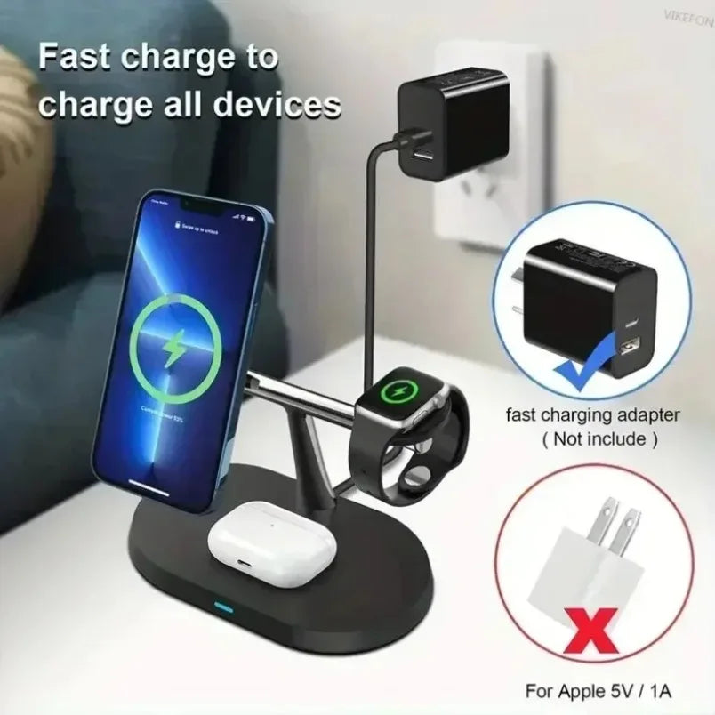 3-in-1 Magnetic Wireless Charging Dock with Fast Charging & Adjustable Stand