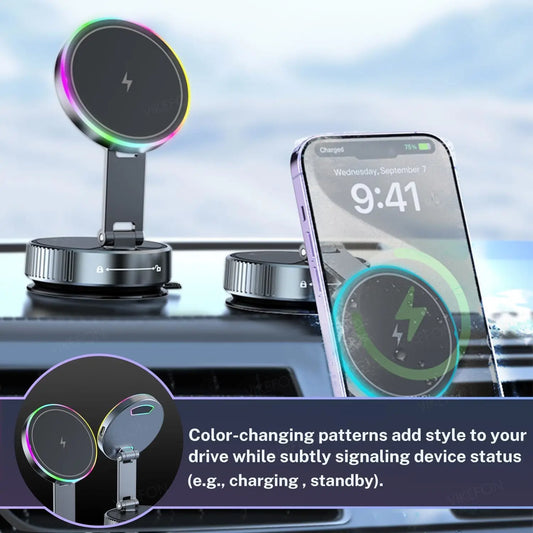Magnetic Car Charger with Active Cooling, RGB Light & 360° Rotation