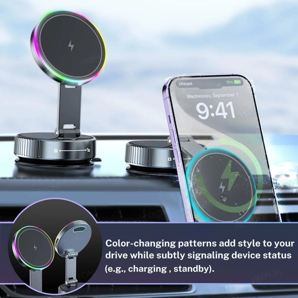 Magnetic Car Charger with Active Cooling, RGB Light & 360° Rotation